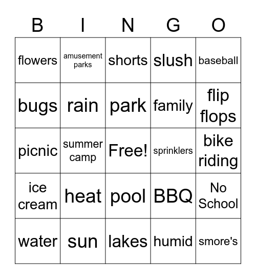 All things SUMMER Bingo Card