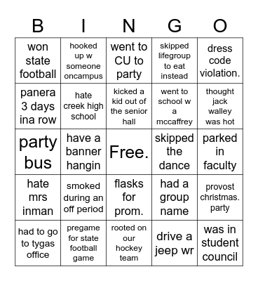 Valor Alumni Bingo Card