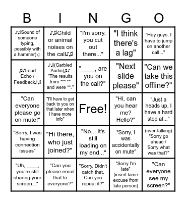 CNX Staff - Conference Call Expressions Bingo Card