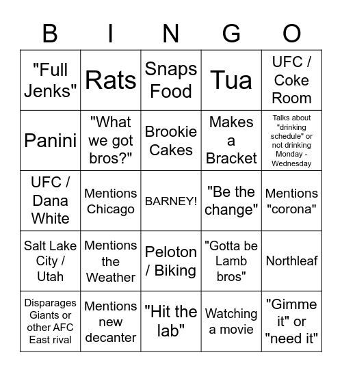 Barney Quarantine Bingo Card