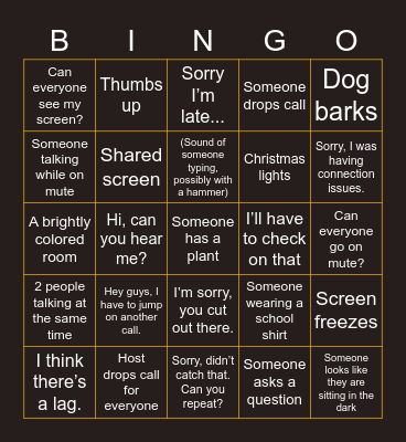 Class Call Bingo Card