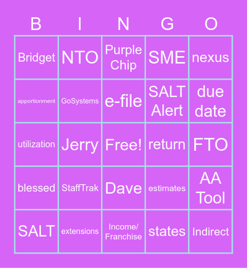 SALT Bingo Card