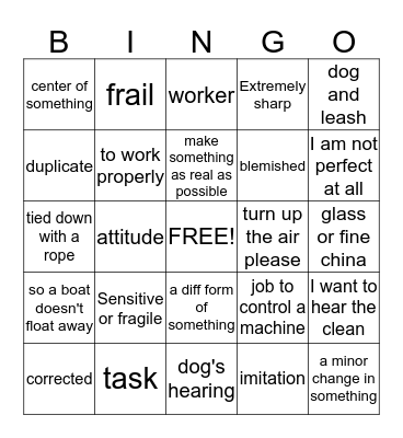 Vocabulary Bingo Card