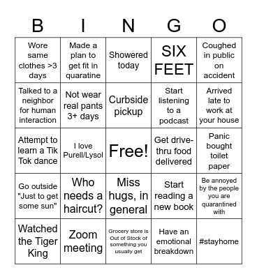 Work at Home Bingo Card