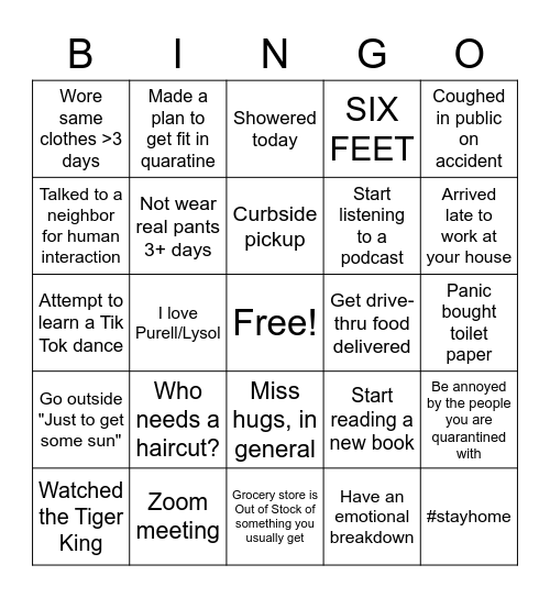 Work at Home Bingo Card