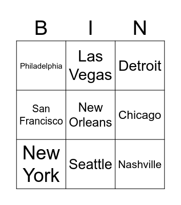 City Bingo Test Bingo Card