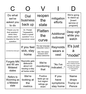 Iowa COVID-19 Presser Bingo Card