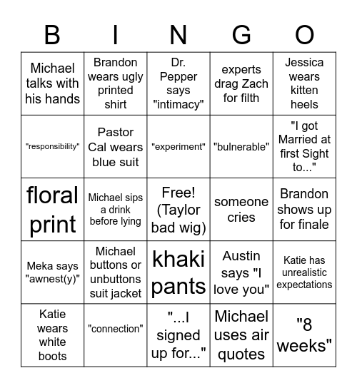 MAFS DC Bingo Card