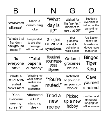 Quarantine Bingo Card