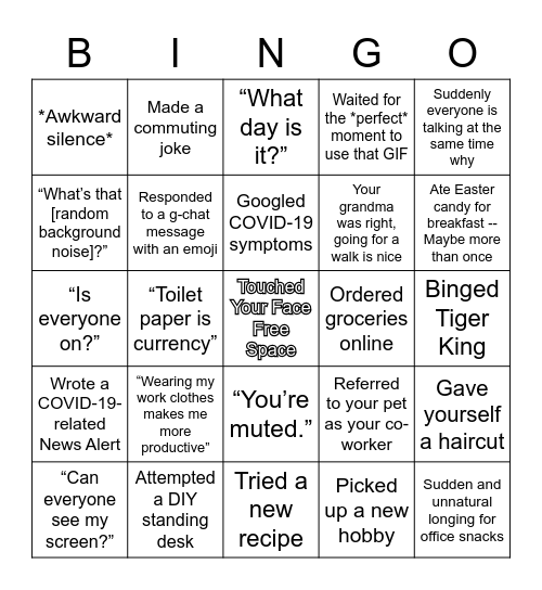 Quarantine Bingo Card