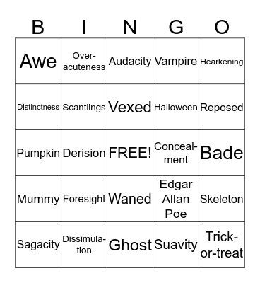 "Tell-Tale Heart" Vocabulary Bingo Card