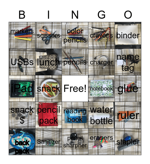 School's supplies Bingo Card