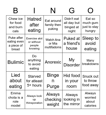 My life Bingo Card