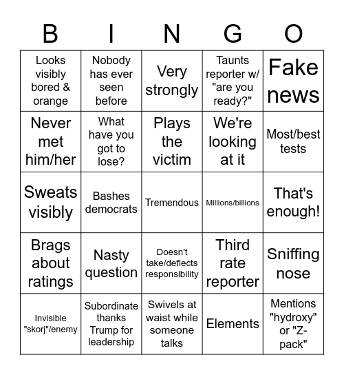 Trump Briefing Bingo Card