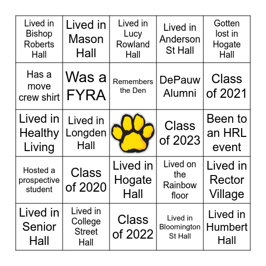 DePauw HRL Bingo Card