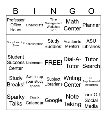 Study Skills Bingo! Bingo Card