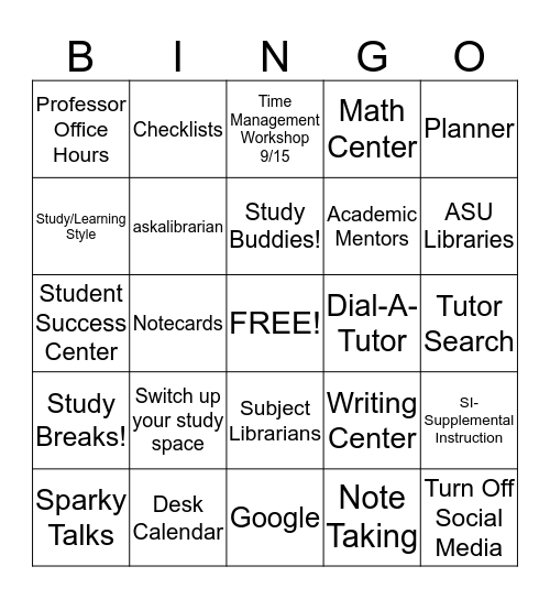Study Skills Bingo! Bingo Card