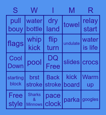 Swim Team Bingo Card