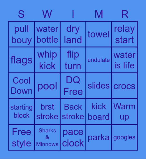 Swim Team Bingo Card