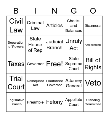 State and Local Government Bingo Card