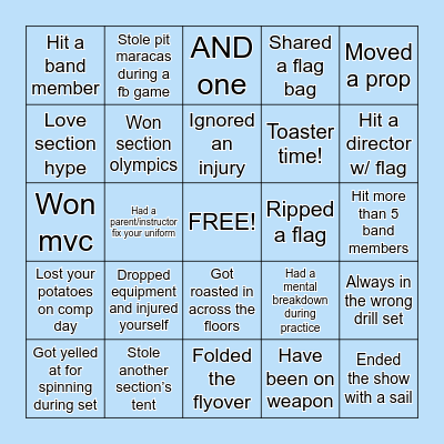 VTHS colorguard Bingo Card