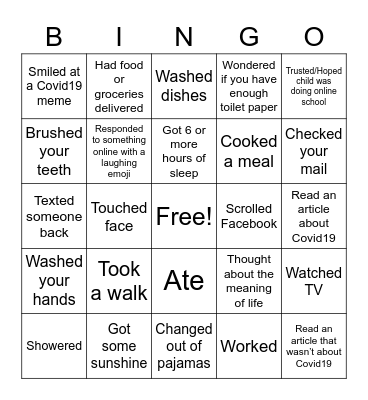 Quarantine Bingo Card