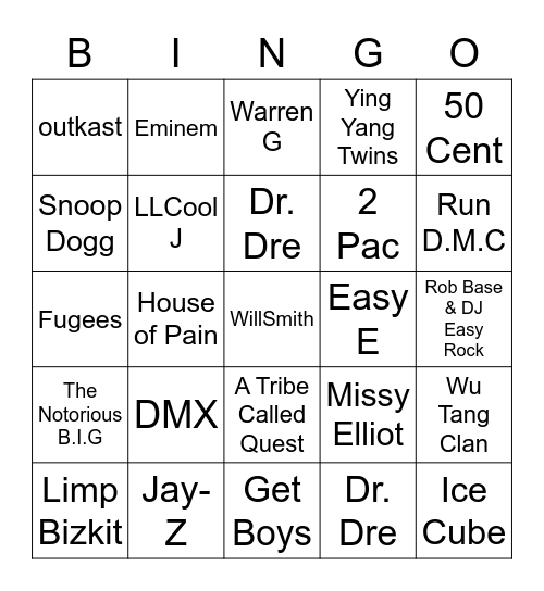 Old School Hip- Hop Bingo Card