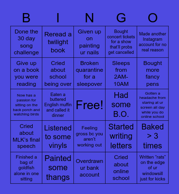 Quarantine Bingo: Kylynn edition Bingo Card