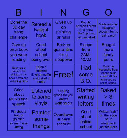 Quarantine Bingo: Kylynn edition Bingo Card