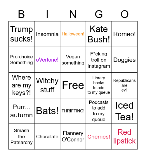 Marla's BINGO card! Bingo Card