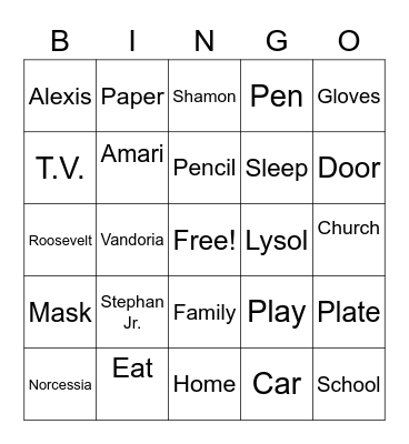 Family Time Bingo Card