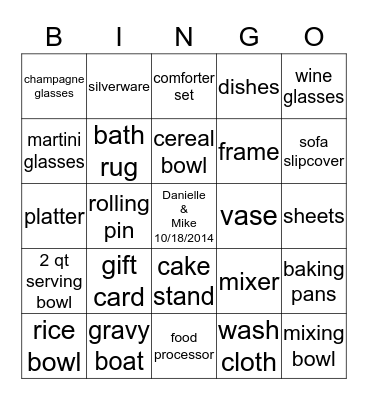 Danielle Bingo Card
