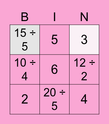 Maths Division Bingo Card