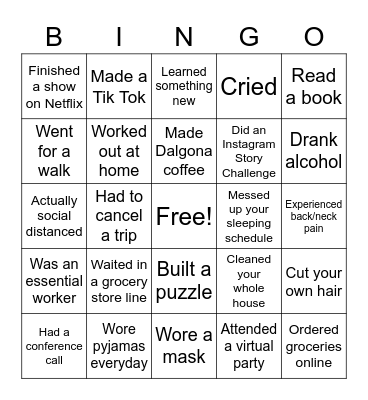 Quarantine Bingo Card