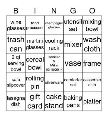 Danielle Bingo Card