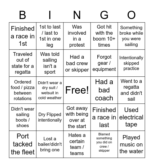 Sailing bingo Card