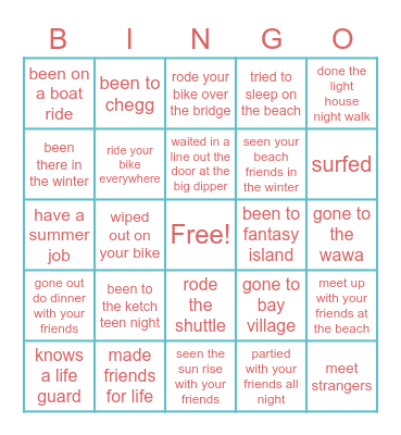 LONG BEACH ISLAND Bingo Card