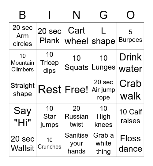 Fun workout Bingo 1 Bingo Card