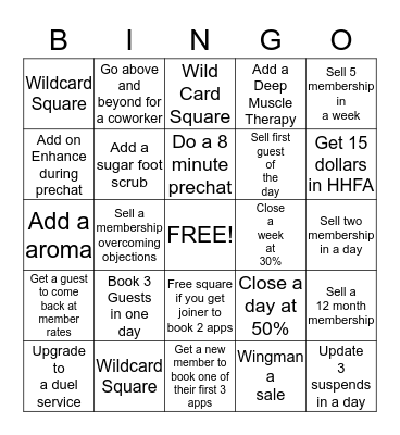 Massage Envy BINGO Card