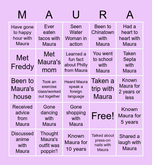 Maura Birthday Bingo! Bingo Card