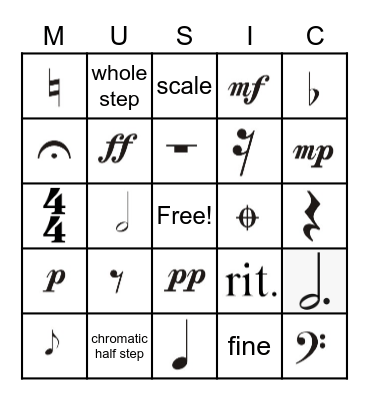 Musical Terms and Symbols Bingo Card