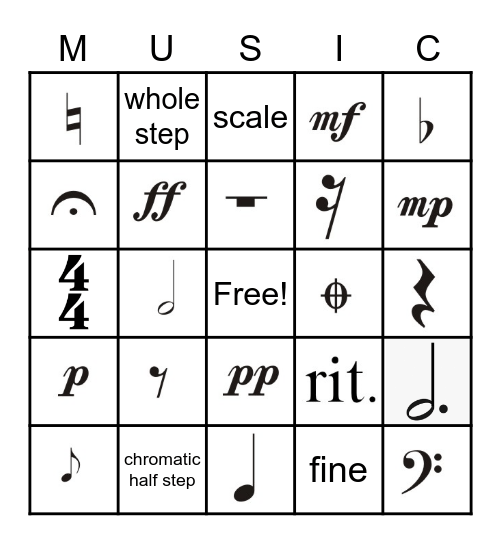 Musical Terms and Symbols Bingo Card