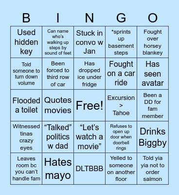 Brooks Family Bingo Card