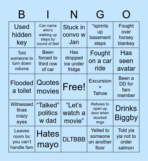 Brooks Family Bingo Card