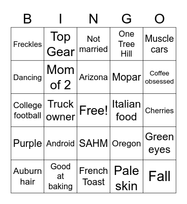 Allie Bingo Card