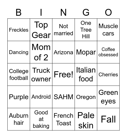 Allie Bingo Card