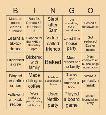 Lockdown Bingo Card