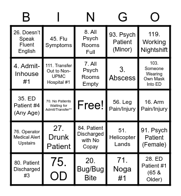 2300 - 0545 Bingo Card