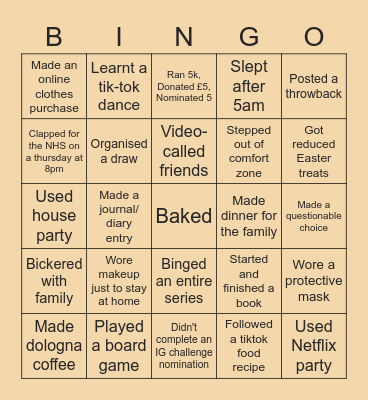 Lockdown Bingo Card