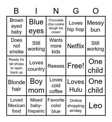 Rachel's bingo Card